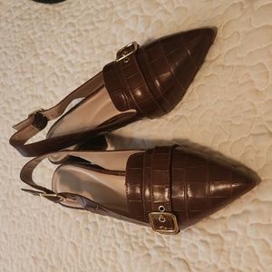 Leather Preston &York kitten heels 2" crocodile look mules pointy pumps NEW
